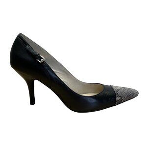 Michael Kors Black/Dark Sand Embossed Leather Cape Toe Haylen Pumps Size 9.5M